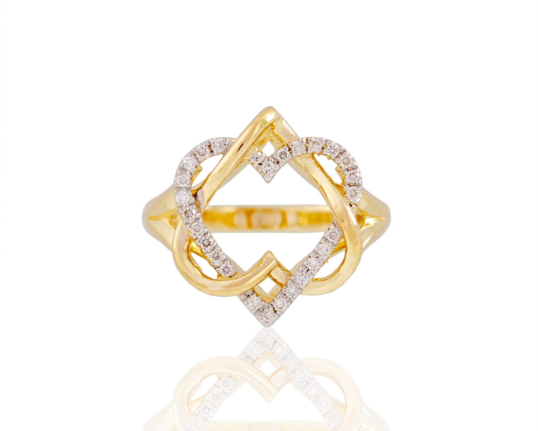 Gold Heart Ring Heart Shape Star of David 14k Yellow Diamond - Etsy