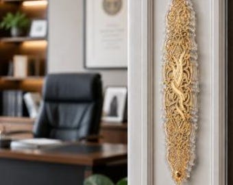 Luxury XL Gold Acrylic Mezuzah Case – Modern Judaica Door Mezuzah with Elegant Filigree Design