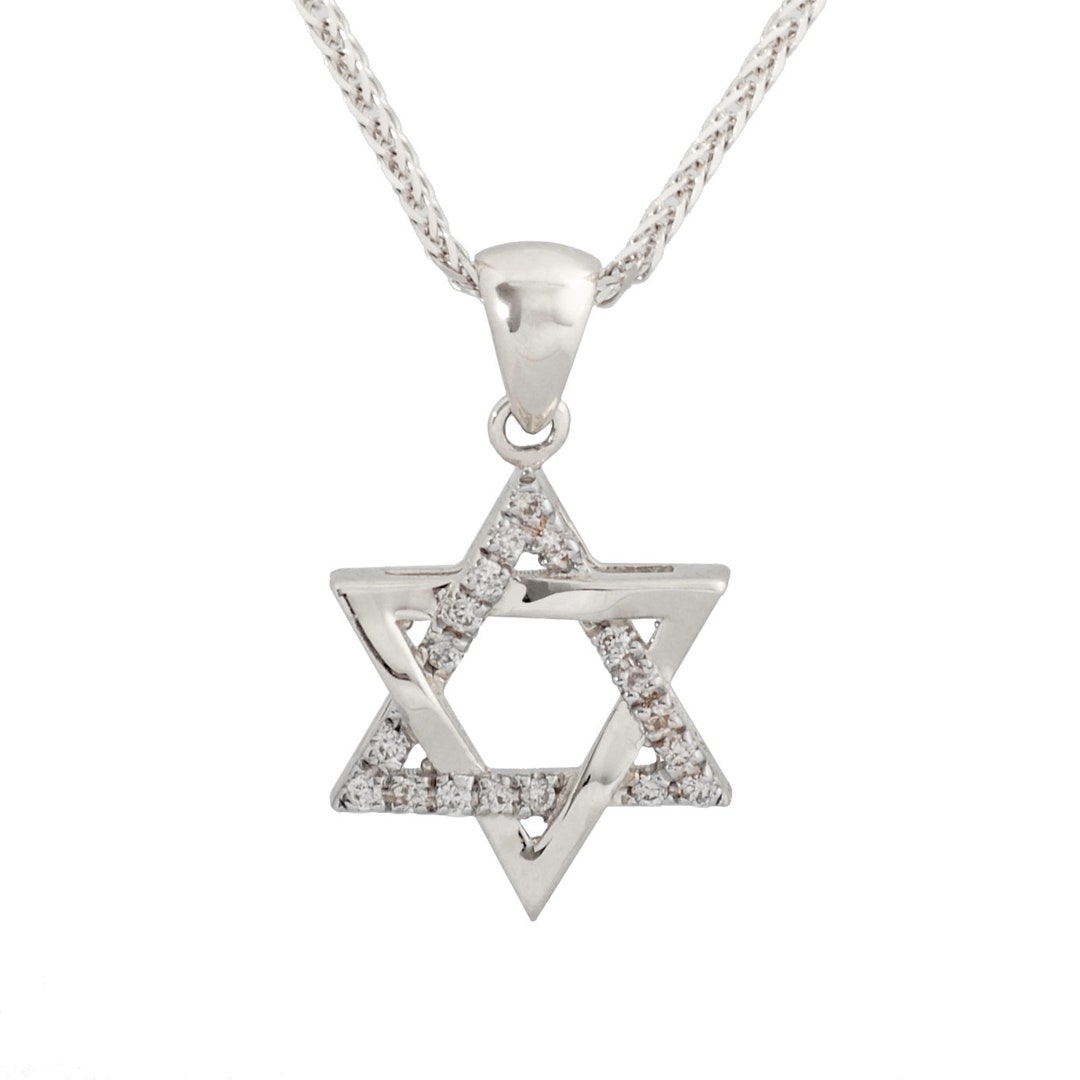 Tiny White Gold Star of David Pendant, Diamond Star of David, 14k