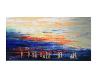 Meaningful Abstract Painting of Jewish Tashlikh Ceremony
