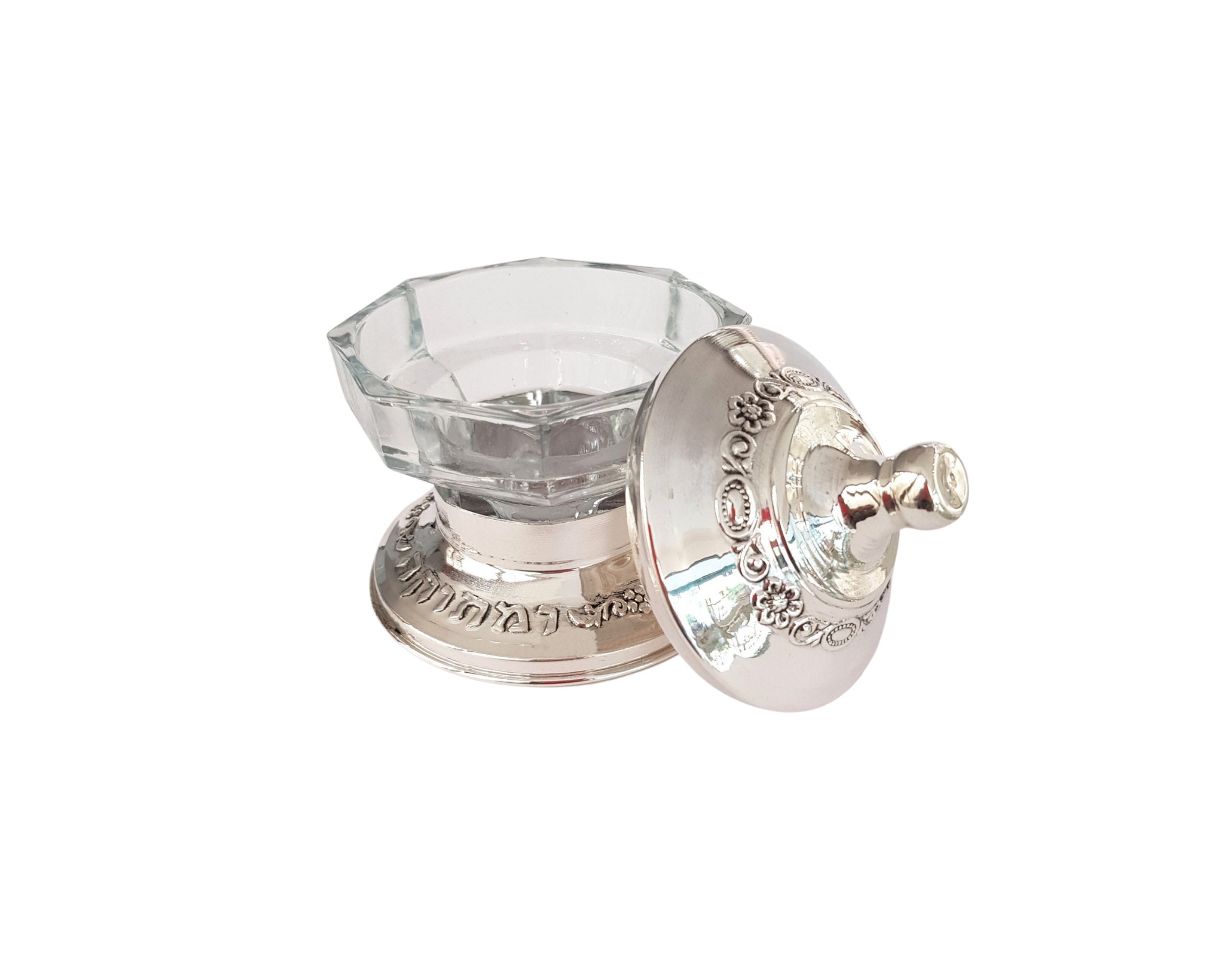 Plat à Miel Roch Hachana En Verre Trempé « Bénédictions » - 19cm Avec Cuillère En Bois | Art Judaïque, Inscriptions Hébraïques - 8