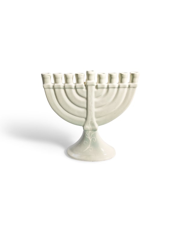 Traditional Handmade Cream Ceramic Hanukkah Menorah, White
