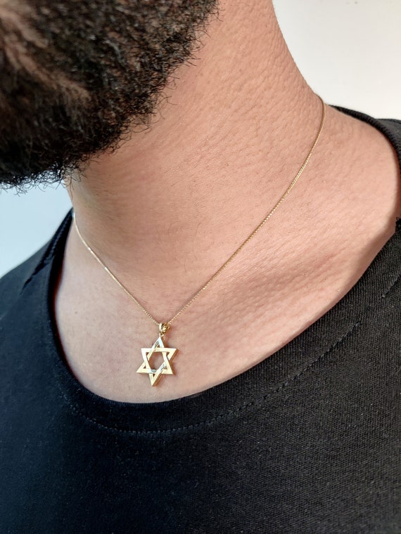 Center Diamond Star of David Necklace in 14k Yellow Gold or White Gold
