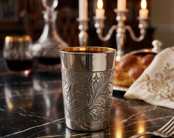 Silver Plated Kiddush Cup, Wine Goblet, Classic Judaica, Grape Decorations, Traditional Shabbat Cup, Jewish Wedding Gift, Bar Mitzvah Gift