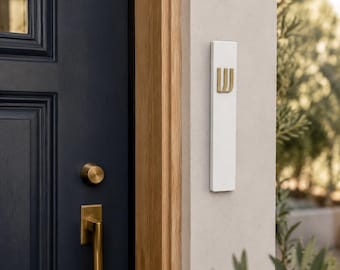 17cm Concrete Mezuzah| White Concrete Mezuzah | Gold Shin Mezuzah | Modern Mezuzah Case | 15cm Scroll Holder | Jewish Home Decor