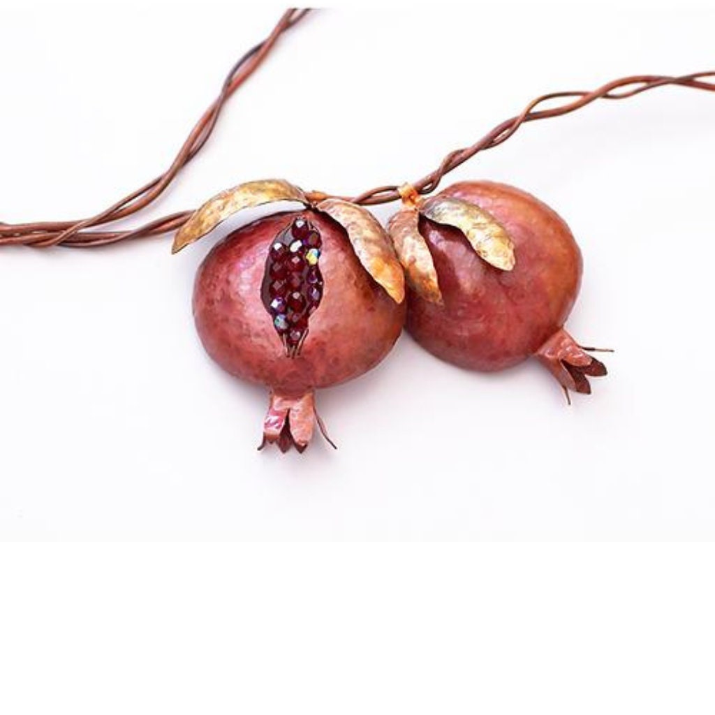 Jewish Wall Hanging Pomegranate Branch Made from Copper, Glass Beads, Jewish Art