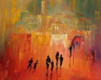 Unique Colorful Painting of The Tower of David in Red Colors