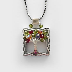 Meaningful Sterling Silver Hollow Tree Necklace With Colorful Swarovski Beads