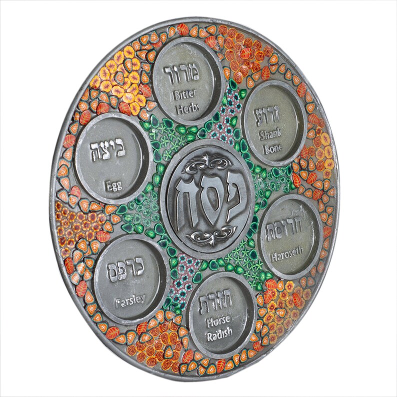 Modern Passover Seder Plate Large Pesach Plate Flowers Green Etsy