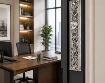 Elegant Silver Mezuzah Case. Clear Acrylic Judaica with Floral Design
