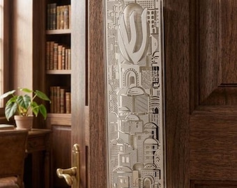 Medium Perspex & Metal Jewish Door Mezuza. Elegant Silver Jerusalem Mezuzah Case. Perspex Mezuzah. Jewish Home Decor