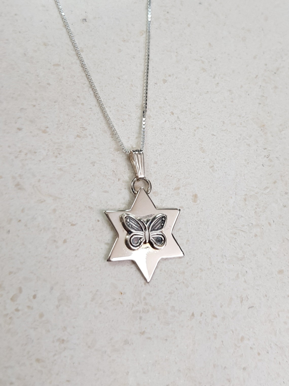 Butterfly Sterling Silver Star of David Necklace Cute - Etsy
