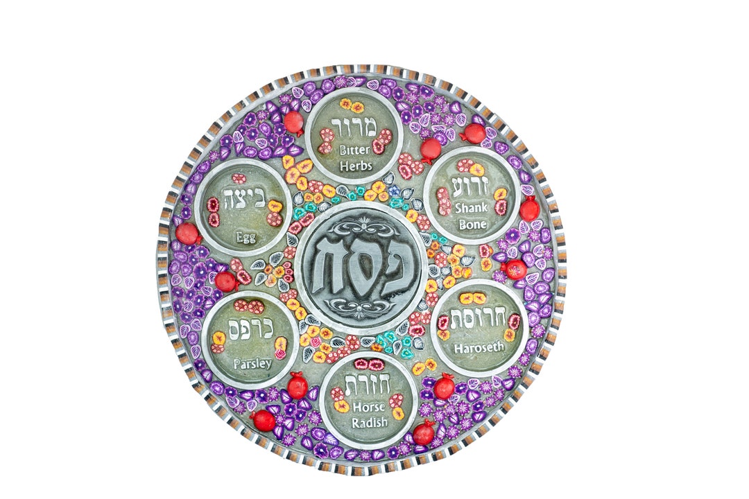 Passover Seder Plate Flowers Purpel and Blue Made of Polymer Clay ...