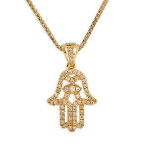 Tiny 14k Gold & Diamond Hamsa pendant , Evil Eye Gold Charm, Small 14k yellow Gold Pendant, judaica gift, jewish goldsmith fine jewelry