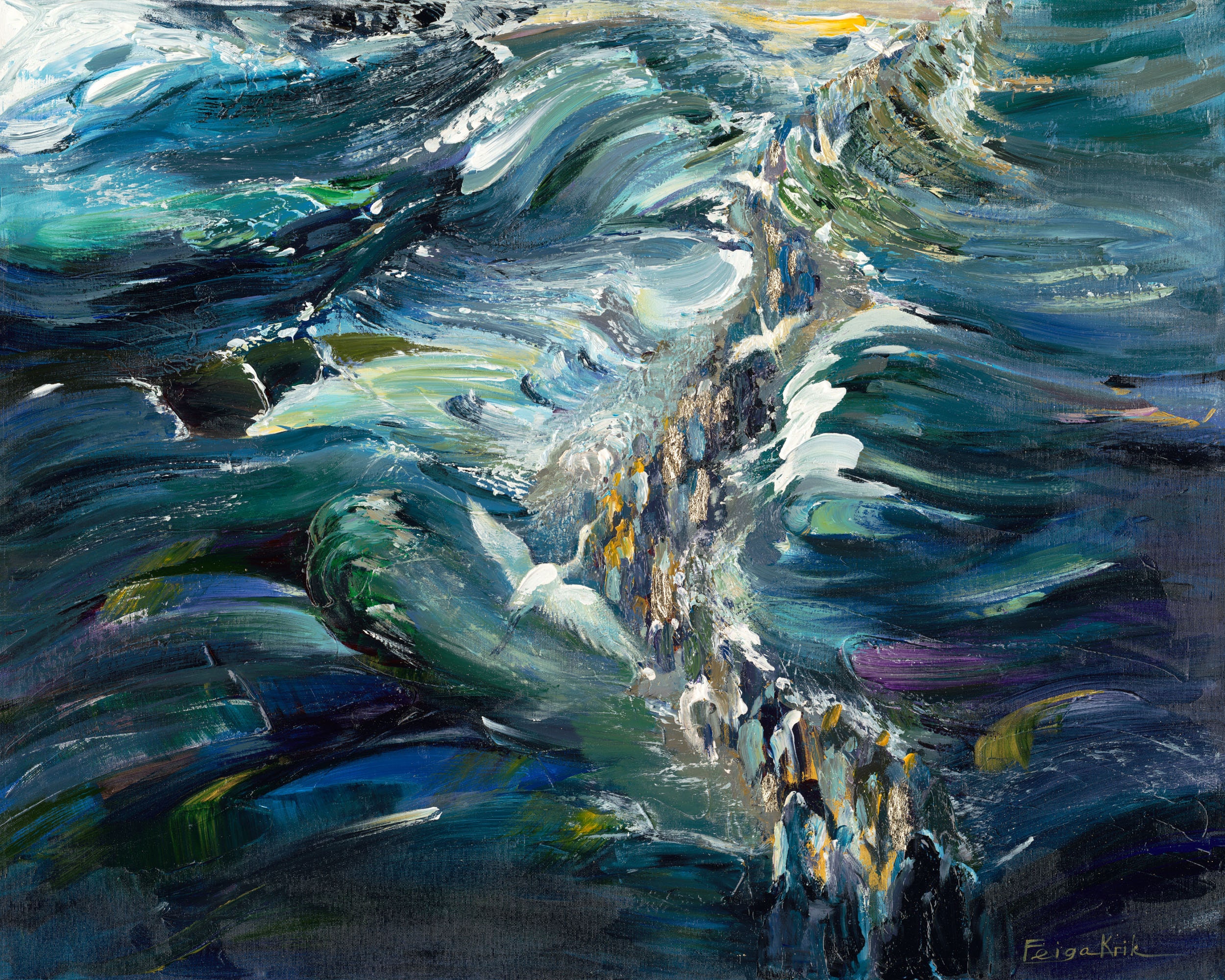 Exodus Painting, Modern Blue Splitting the Red Sea Painting, Jewish ...