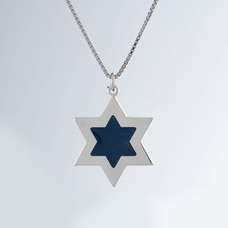 Star of David Necklace Made of Sterling Silver /& blue epoxy-glass,Magen david judaica jewelry gift for him bar mitzvah gift judaica jewelry