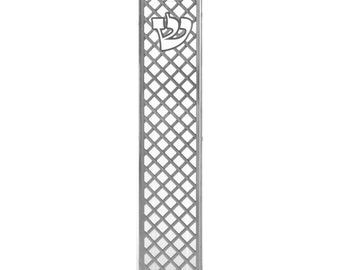 Perspex Mezuzah with Cross-Hatch Pattern in Nickel-Plated-Brass