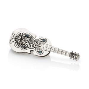Einzigartige Havdalah Geigenform Gewürzdose aus Sterling Silber und blauen Lapislazuli Steinen - Spezielle Gewürzdose