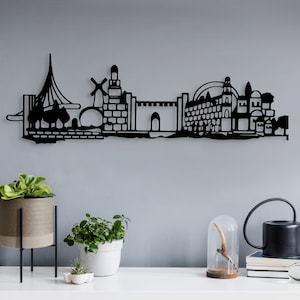 Jerusalem Skyline Wall Hanging Made From High-Quality Metal, Jewish Decor Gift for Home and Office