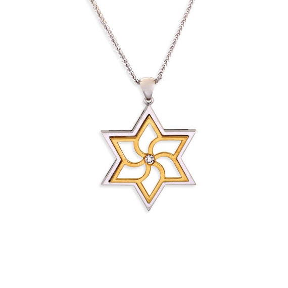 Lion of Judah & Star of David Necklace in 9K Gold and Silver | Baltinester