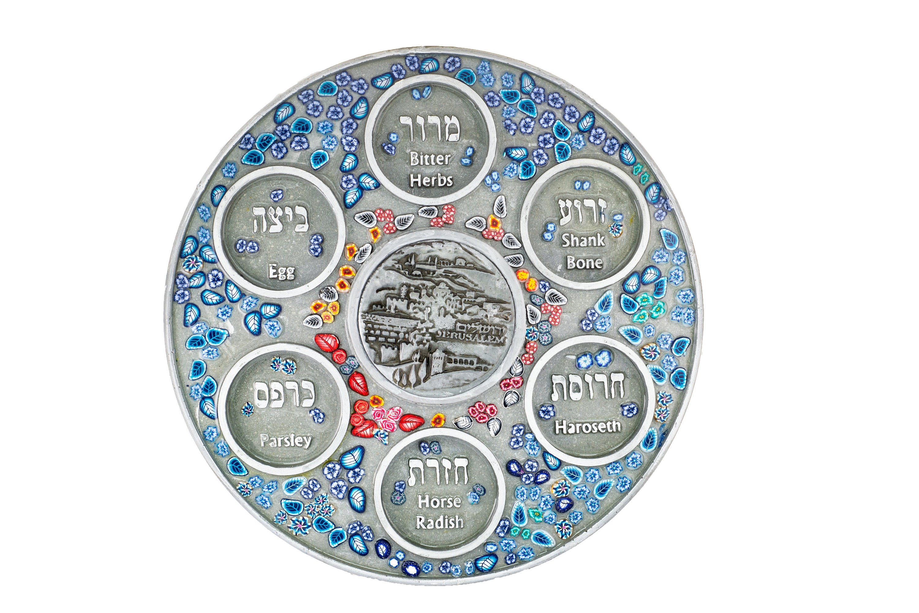 Passover Seder Plate Jerusalem With Blue Flowers Made of Polymer Clay ...