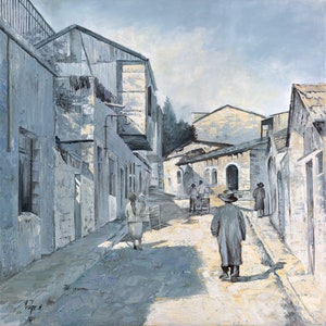 contemporary Art Mea Shearim painting rolled canvas home design gift for jewish home Modern painting oil Israeli Judaica art gift Jerusalem