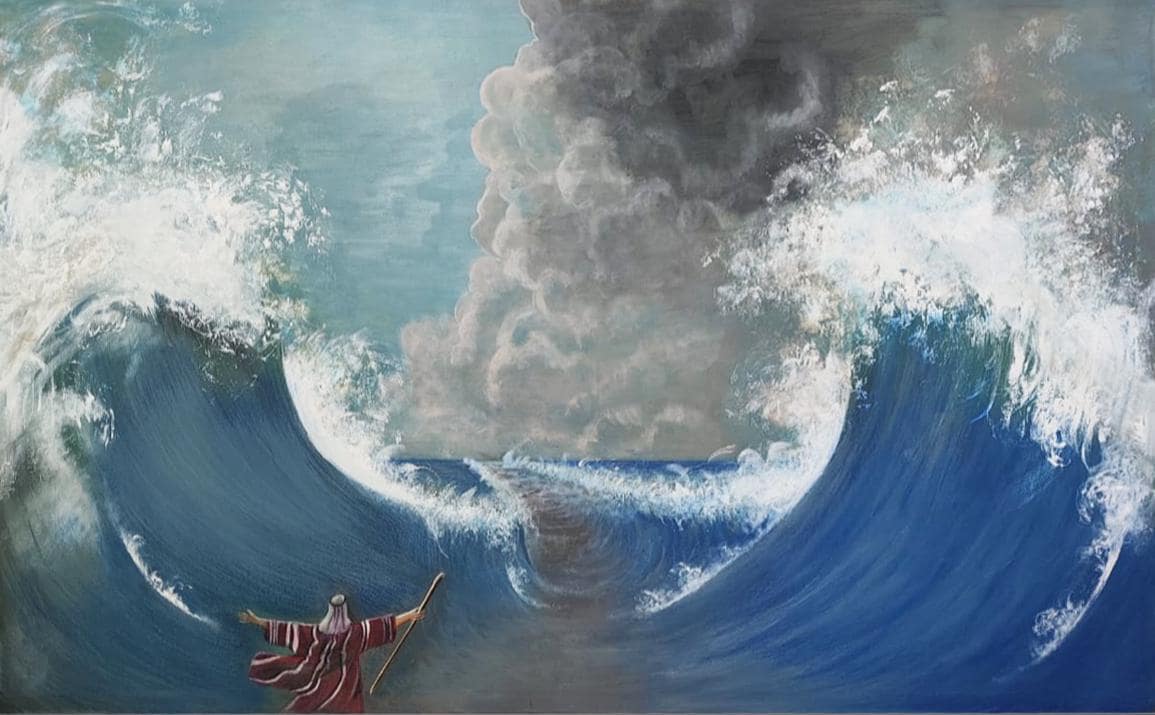 Original Painting Moses Parting Red Sea Painting - Unique Judaica