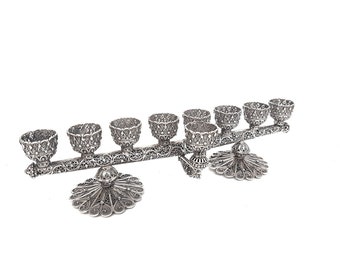 Large Two-Sided Hanukkah Menorah and Shabbat Candlesticks, Flipping Hanukkah Menorah
