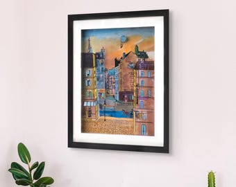 3D Glass Art Paris Sunrise - Romantic Painting / French Street