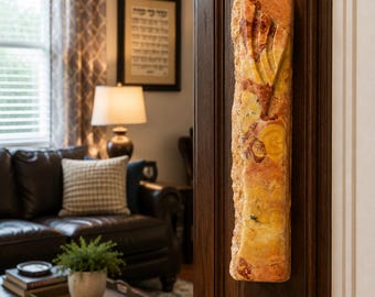 Live Edge Jerusalem Stone Mezuzah, Handmade Natural Stone Mezuzah, Luxury Israeli Judaica, Rustic Jewish Home Decor, Made in Israel