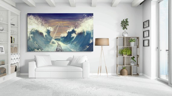 独特な青の色合い 紅海を渡る絵画 / モーゼが紅海を分ける絵画 / 海の