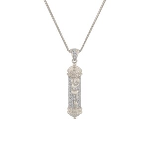 Wunderschöne 14k Weißgold Diamant Mesusa, Tora Anhänger, Jüdische Mesusa, Kabbalah Anhänger, jüdischer Schmuck, Bat Mitzvah, Mesusa Anhänger