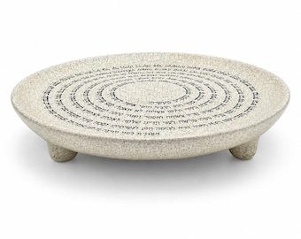 Three Legged Ceramic Woman of Valor Tray for Kiddush Cup and Shabbat Candlesticks - Ceramic Plate,   Eshet Chayil / Jewish Wedding Gift