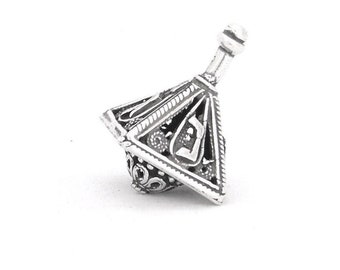 Silver Triangle Shape Dreidel with Unique Filigree Design, Children Hanukkah Game, Jewish Hanukkah  Gift, Israeli Judaica