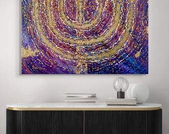 Menorah Painting, Hanukkah Art, Ancient Menorah Painting, Hanukkah Painting, Chanukah Painting, Colorful Judaica Artwork, Ancient Jewish Art