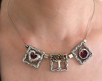 Stylish 925 Sterling Silver Necklace With Square Pendants & Swarovski Crystals