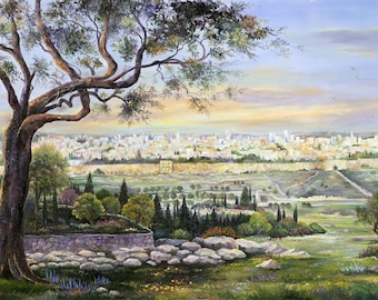 Original Oil Print Painting of The Old City of Jerusalem