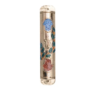 Estuche Mezuzah de metal Hamsa floral colorido