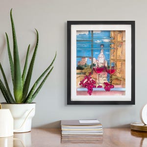 Two Glasses of Burgundy Wine 3D Painting, Wine Lover Gift, Framed Painting | Romantic Painting | 3d Painting On Glass | Valentine's Day gift