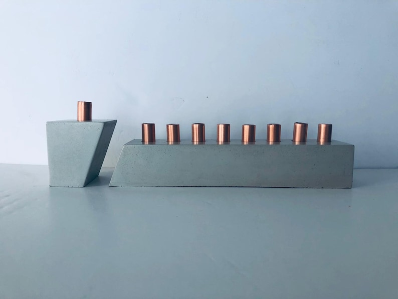 Menorah concrete Hanukkiah is meticulously handcrafted branches are made out of concrete and use candles and alike Hanukkah modern gifts image 1