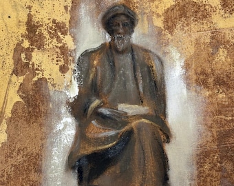 Maimonides Rambam Timeless Wisdom / Original Abstract Oil painting / A Masterpiece of Jewish Heritage and Art, Abstract Rabbi Painting