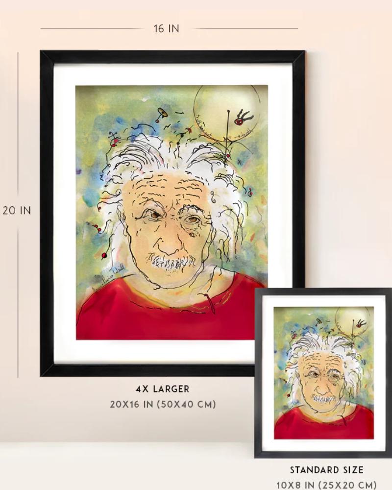 アルバート アインシュタイン 3D 絵画 ガラス フレーム入り - 卒業祝い