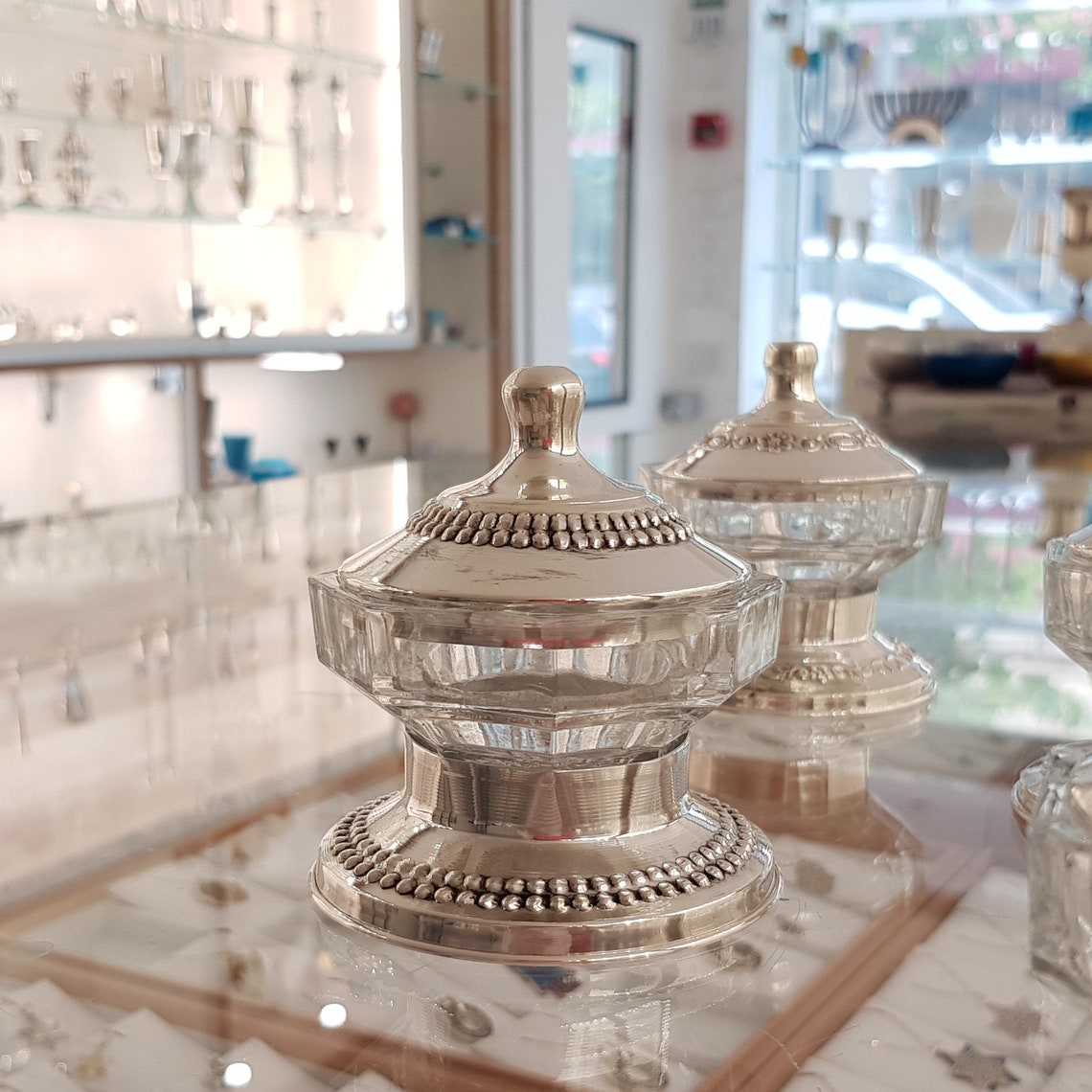 Adorable Sterling Silver & Glass Honey Dish for Rosh Hashanah Etsy