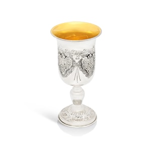 Traditionelle Extra Große Eliyahu Kiddush Tasse in gerader Form aus 925 Sterling Silber im Trauben Design