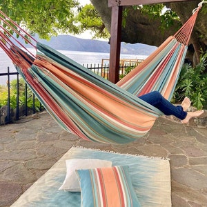 Hammock, Patio Porch Hammock, Backyard Outdoor Hammock, Pink Boho Furniture, Colorful Large Hammock, Spring Porch Decor, Gift idea For Mom