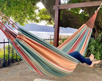 Outdoor hammock, Boho Hammock, Patio Porch Hammock, Backyard Hammock, Boho Furniture, Colorful Macrame Hammock, Cotton Canvas Hammock