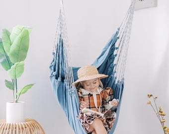 Hammock Chair Swing, Blue Jeans denim chair for kid bedroom, Indoor Swinging hanging chair, Small hammock chair for toddler, Ceiling swing