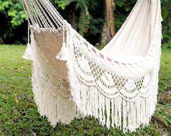 Luxury Hammock, Large Crochet Hammock, White Macrame Hammock, Boho Woven Hammock,  Bohemian Hammock, Boho living room furniture