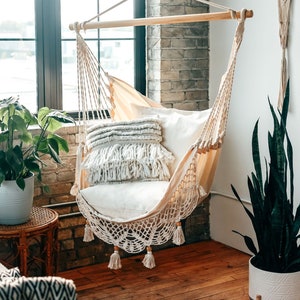 Hangstoel, boho hangstoel, schommelstoel voor binnen, eistoel, macramé hangstoel, schommelstoel voor de slaapkamer, gehaakte hangstoel