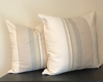 White striped pillow, Boho neutral throw pillow cover, Ethnic cotton pillow sham, Bohemian pillow, Striped white brown pillow living room